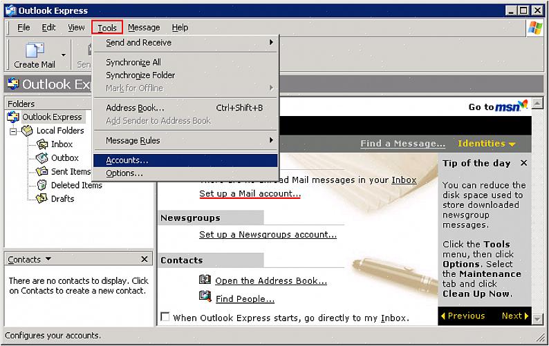 Outlook Express -sähköpostitilisi on luotu