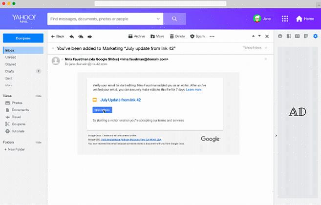 Voit käyttää tätä keskusteluikkunaa helposti Google Docs -sivusi oikeassa yläkulmassa